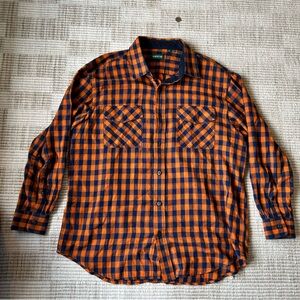 Orvis Orange and Blue Checkered Flannel Shirt